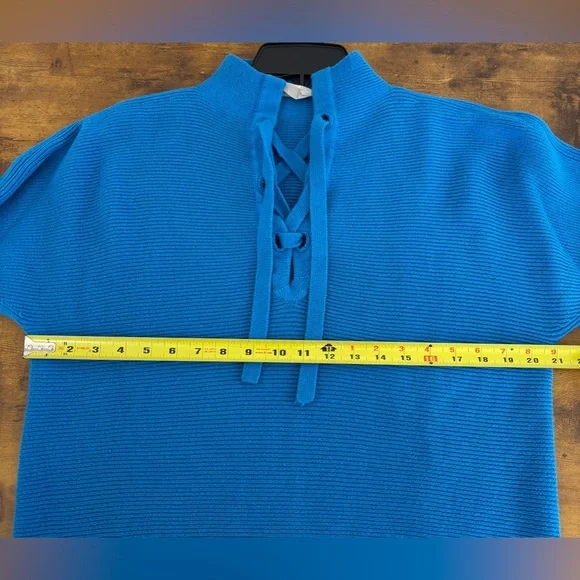 EVERLANE The Lace-Up Smock Sweater Women’s S Blue Long Sleeves Wool Blend - Picture 7 of 8